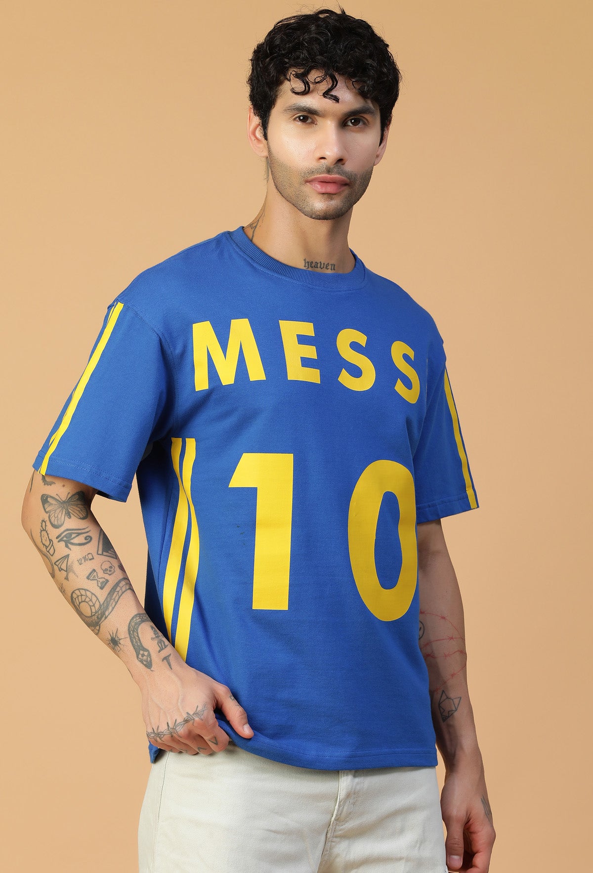 Premium Cotton Messi 10 Drop-Shoulder Sleeves Royal Blue Oversized T-shirt.