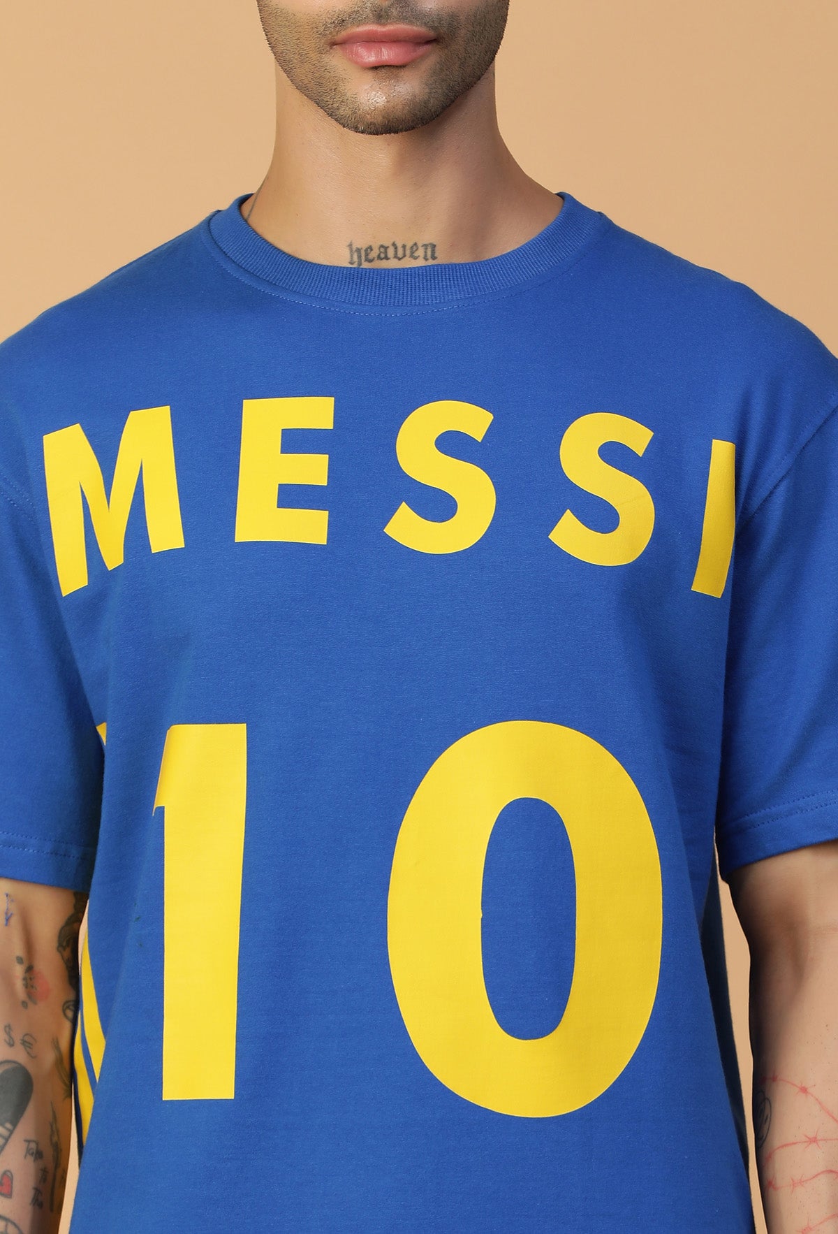 Premium Cotton Messi 10 Drop-Shoulder Sleeves Royal Blue Oversized T-shirt.