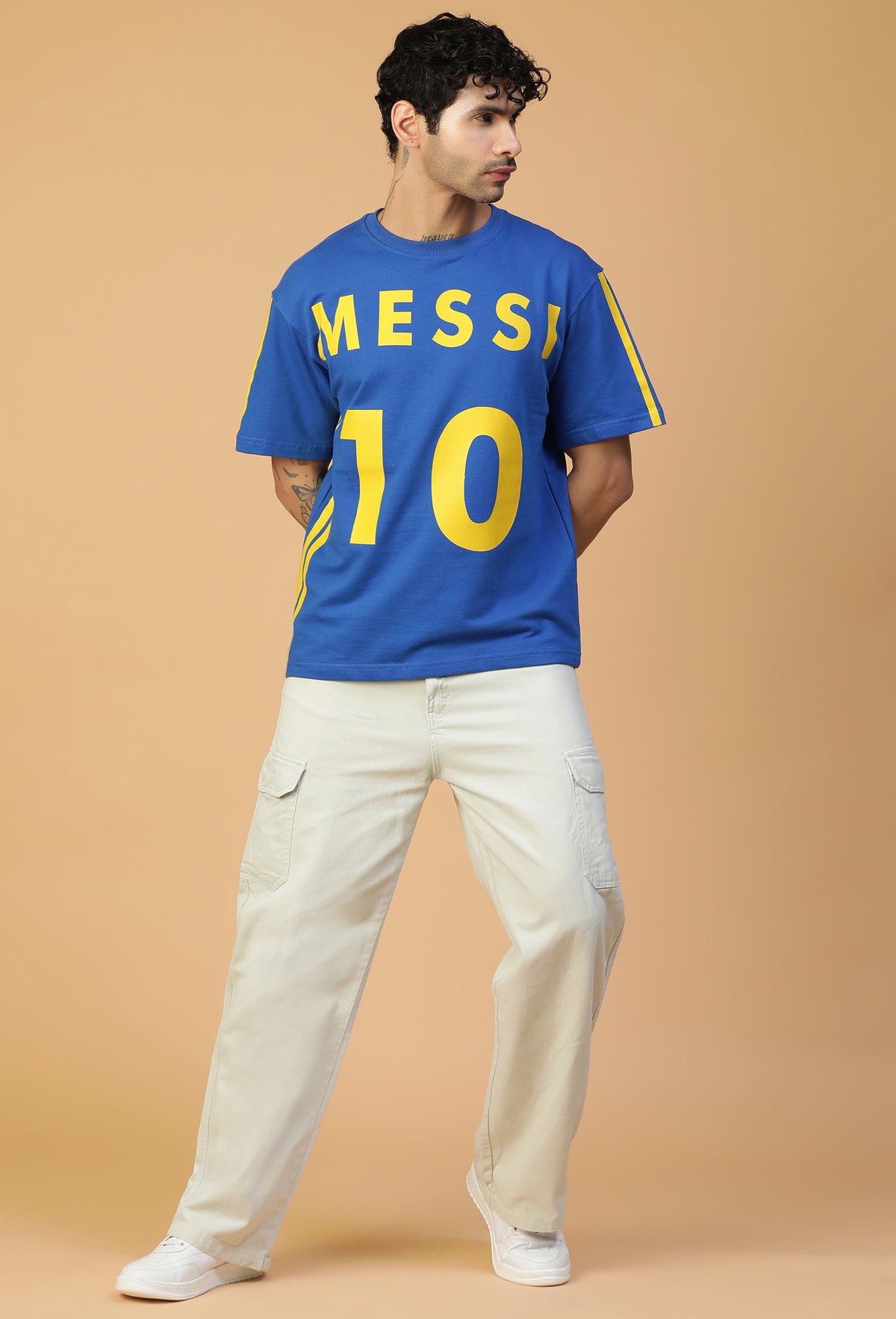 Premium Cotton Messi 10 Drop-Shoulder Sleeves Royal Blue Oversized T-shirt.