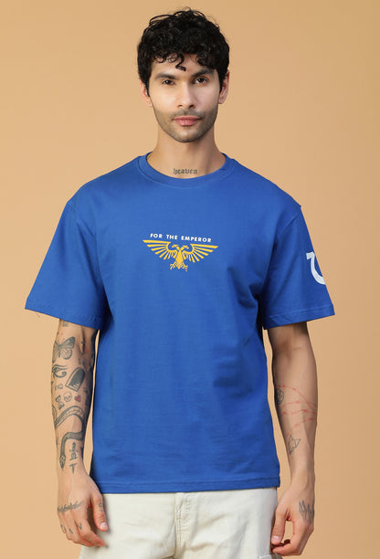 Premium Cotton Warhammer Printed Drop-Shoulder Sleeves Royal Blue Oversized T-shirt