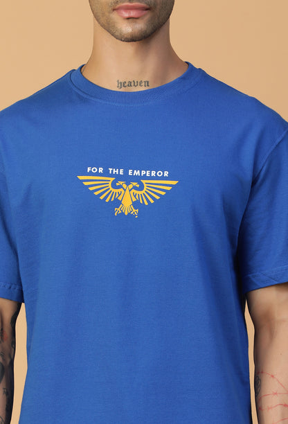 Premium Cotton Warhammer Printed Drop-Shoulder Sleeves Royal Blue Oversized T-shirt