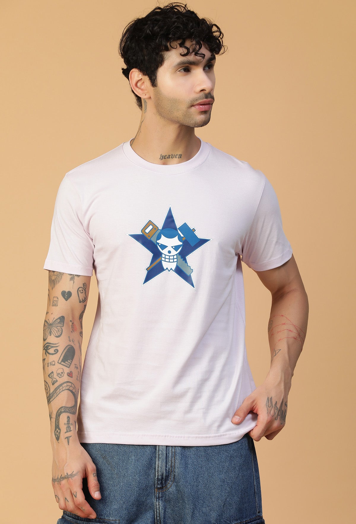 Regular Fit One piece Anime Design Lavender T-Shirt.