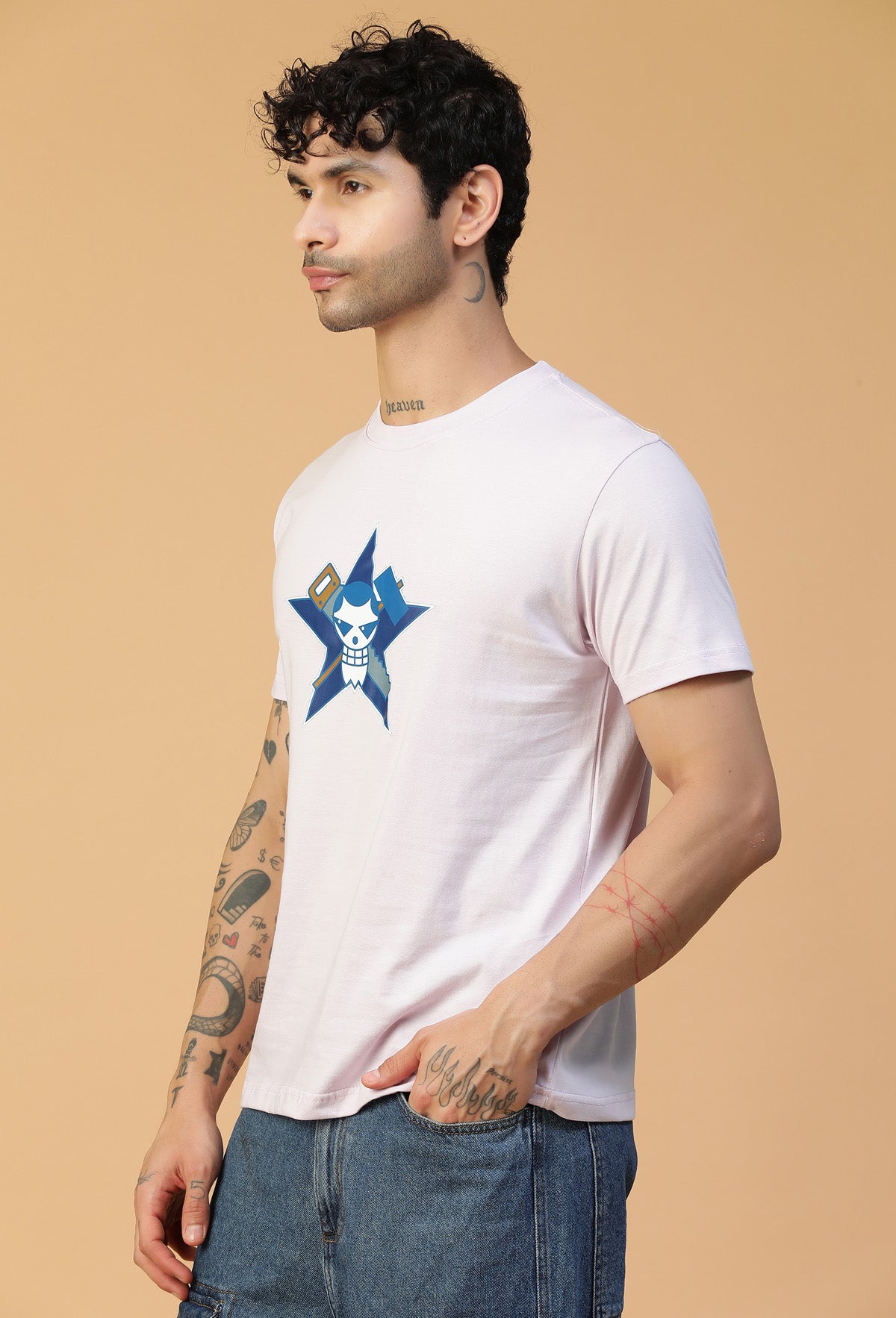 Regular Fit One piece Anime Design Lavender T-Shirt.