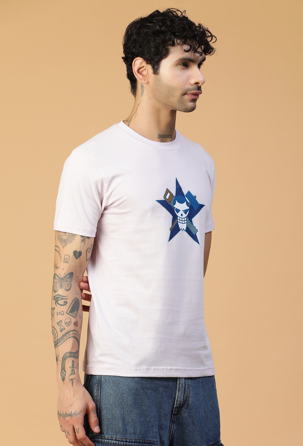 Regular Fit One piece Anime Design Lavender T-Shirt.