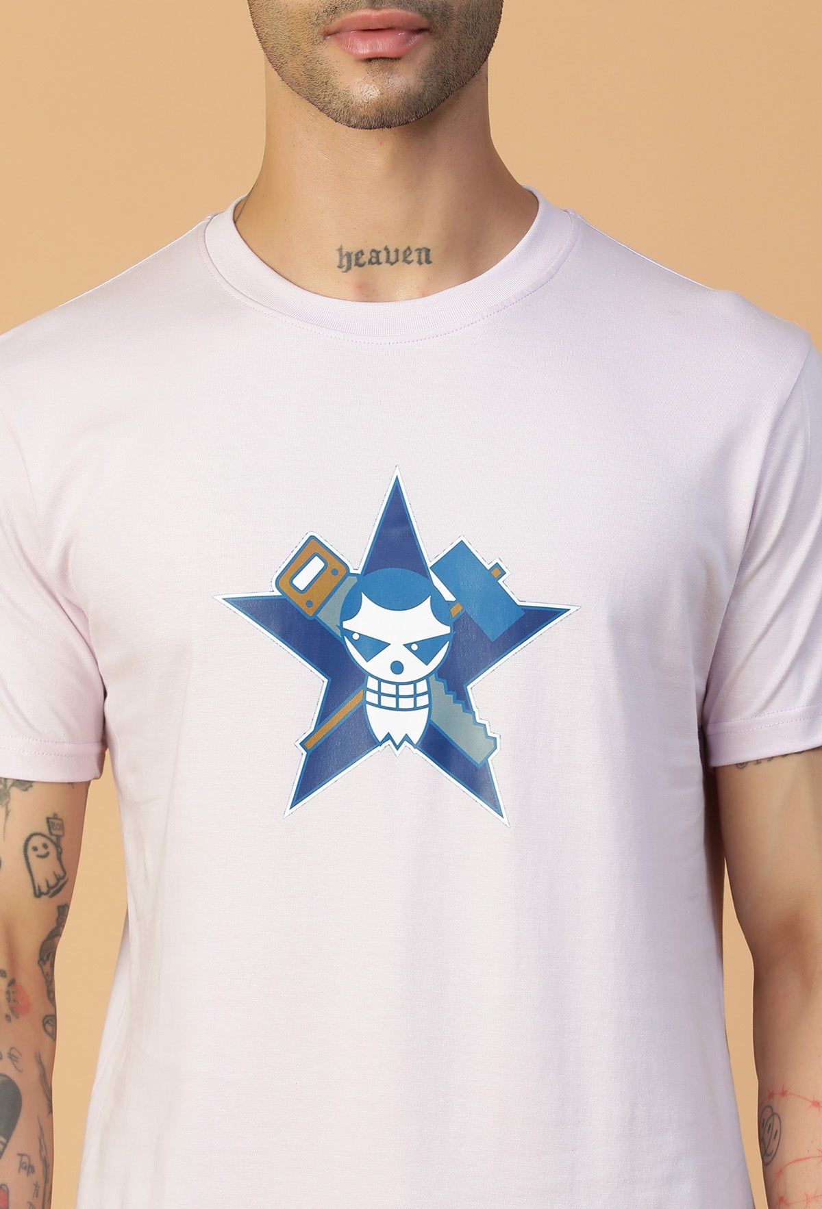 Regular Fit One piece Anime Design Lavender T-Shirt.