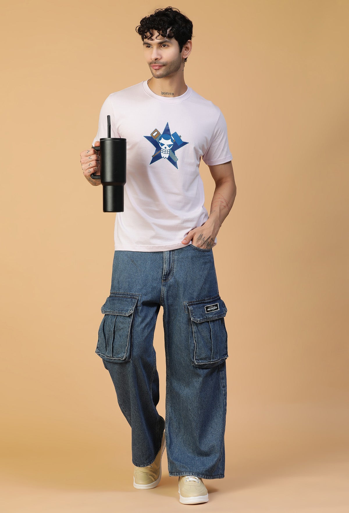 Regular Fit One piece Anime Design Lavender T-Shirt.