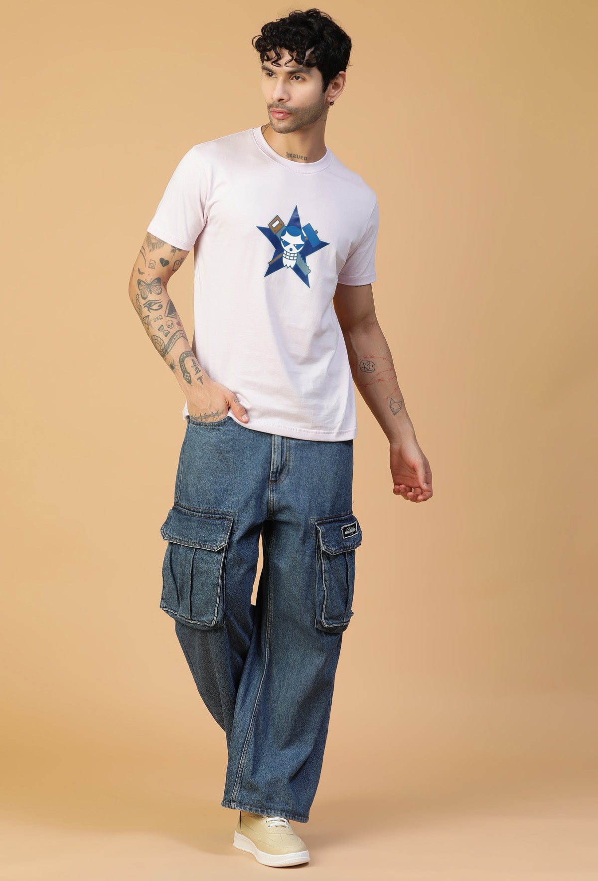 Regular Fit One piece Anime Design Lavender T-Shirt.