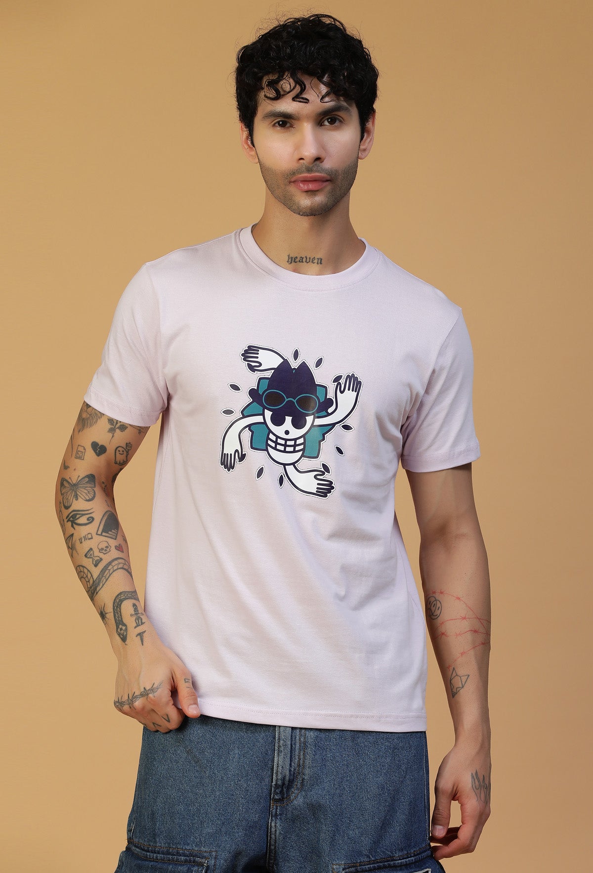 Regular Fit One piece Anime Symbol Lavender T-Shirt.