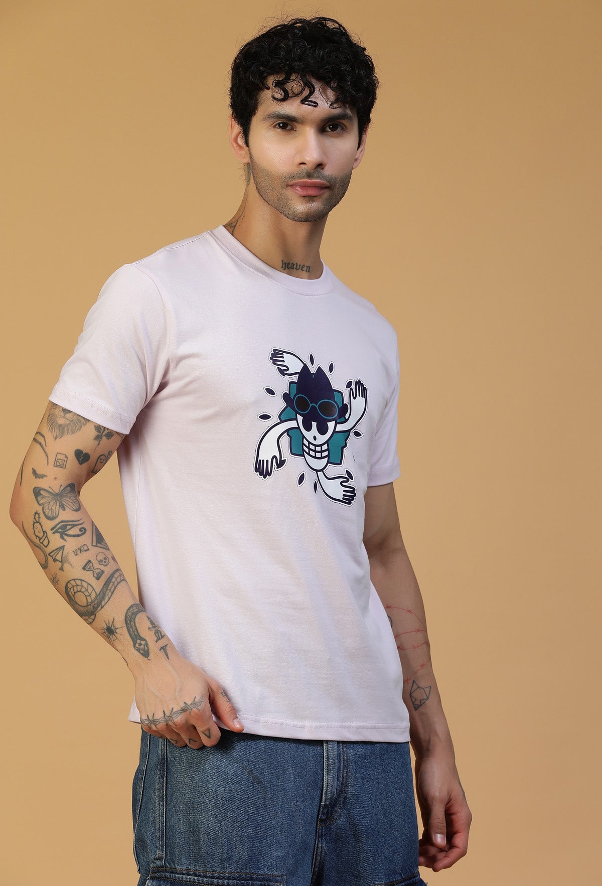 Regular Fit One piece Anime Symbol Lavender T-Shirt.