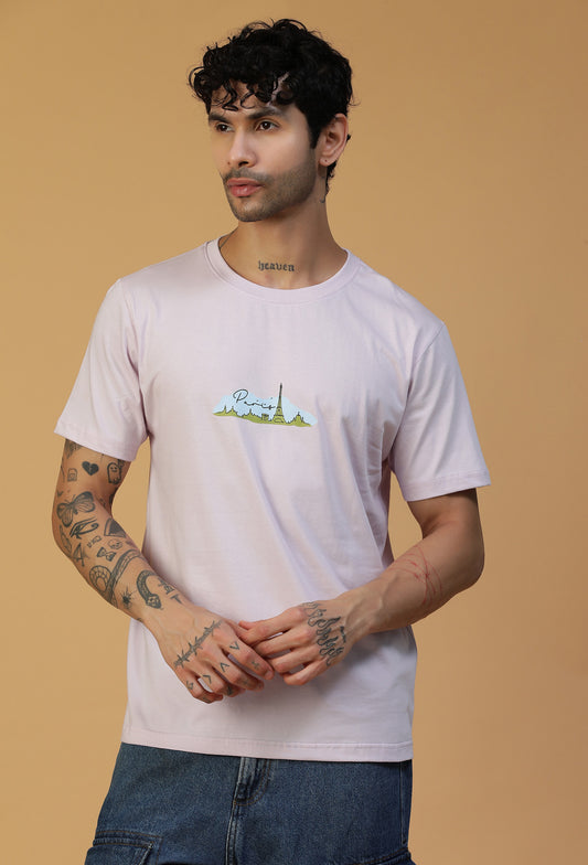 Paris Skyline Printed Regular Fit Printed T-Shirt Lavender