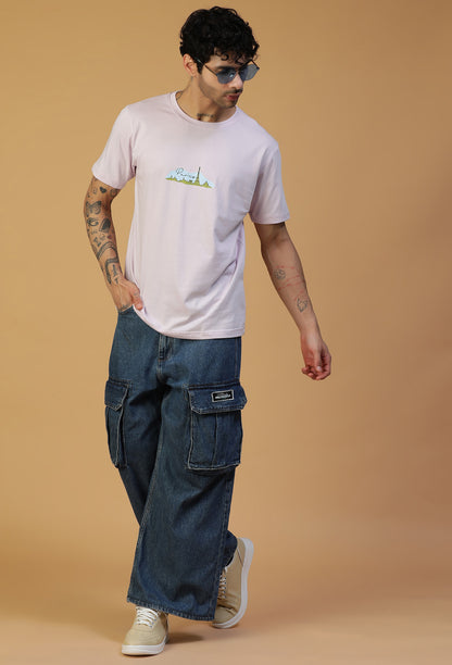 Paris Skyline Printed Regular Fit Printed T-Shirt Lavender
