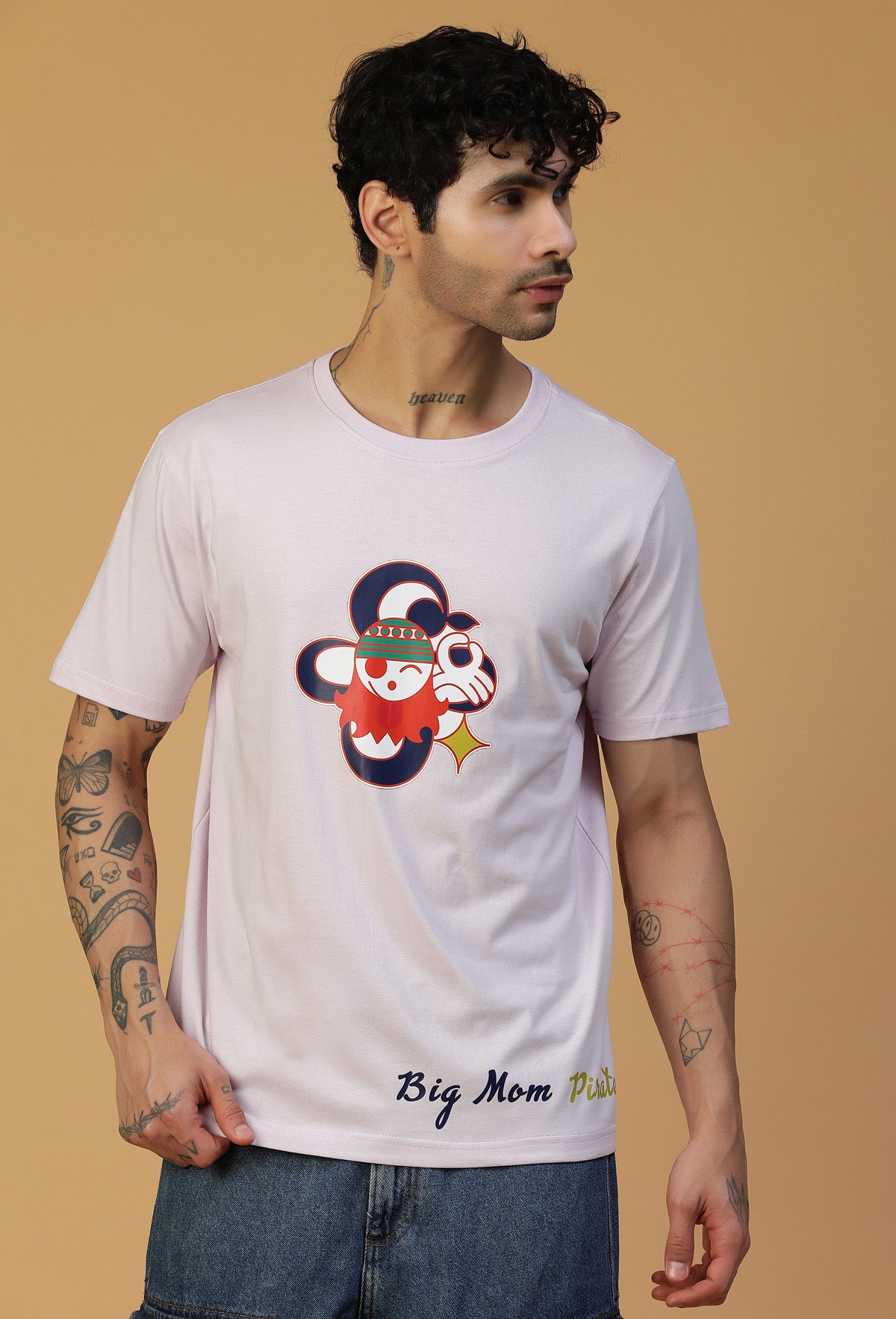 Regular Fit One piece Anime Crew Symbol Lavender T-Shirt.