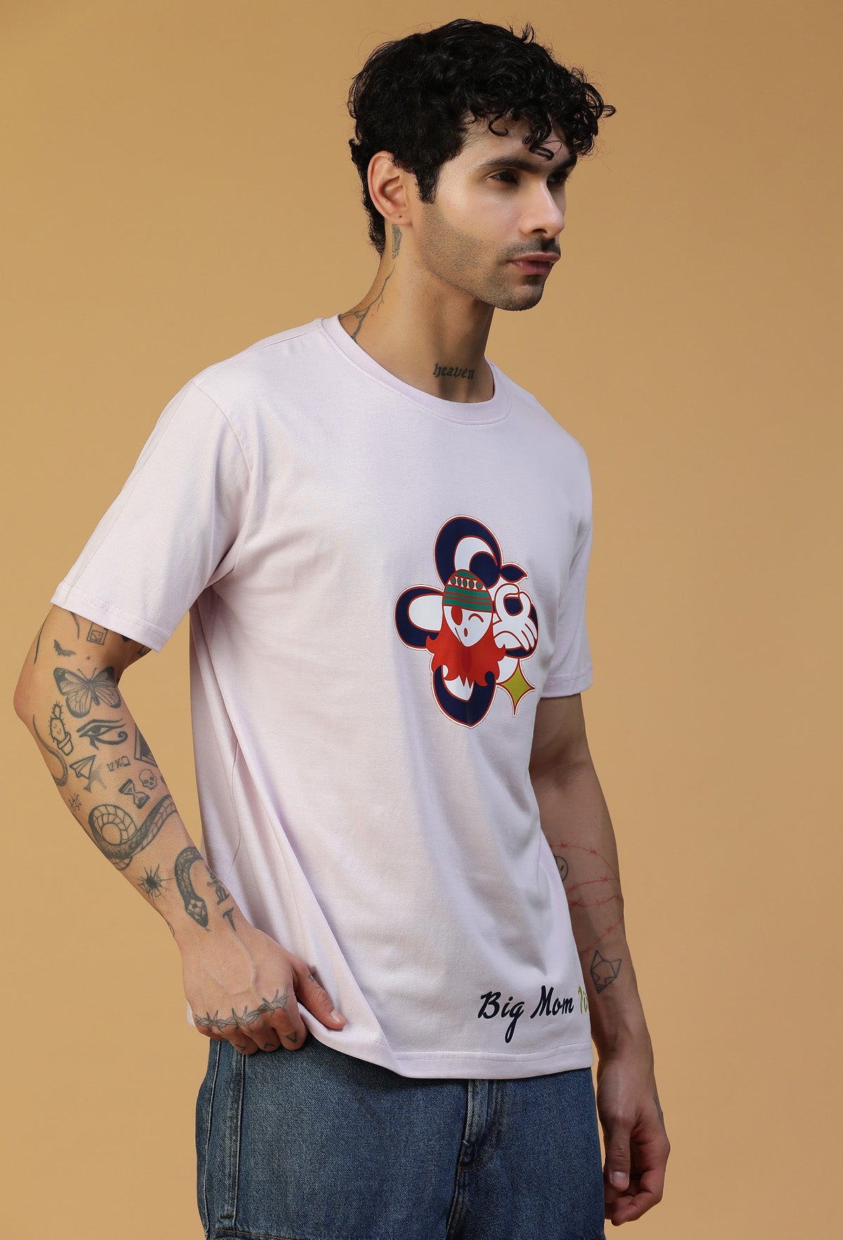 Regular Fit One piece Anime Crew Symbol Lavender T-Shirt.