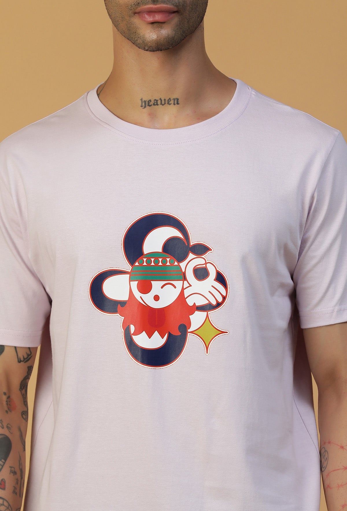 Regular Fit One piece Anime Crew Symbol Lavender T-Shirt.