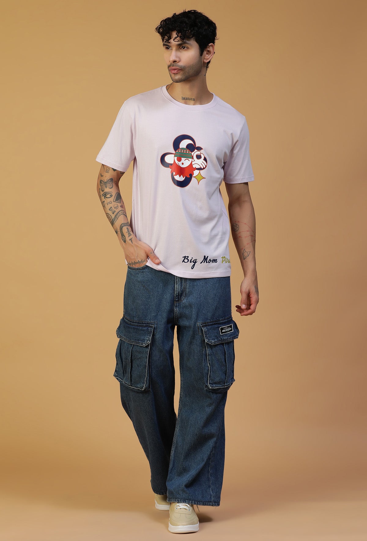 Regular Fit One piece Anime Crew Symbol Lavender T-Shirt.
