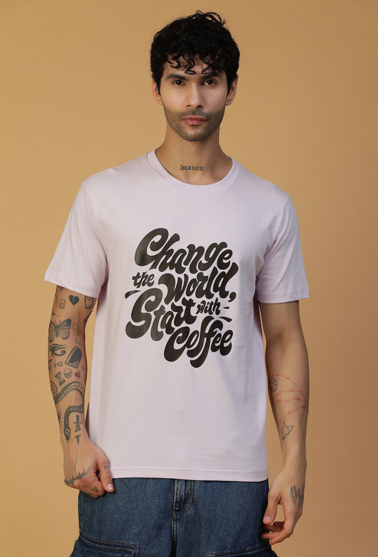 Regular Fit Coffee Typography Design Lavender T-Shirt
