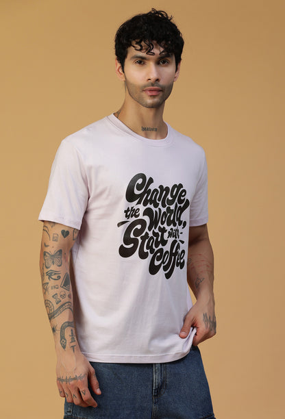 Regular Fit Coffee Typography Design Lavender T-Shirt