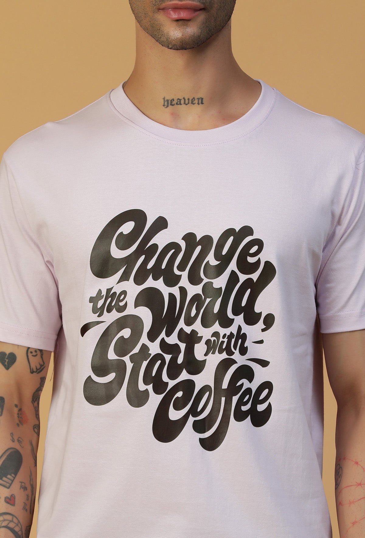 Regular Fit Coffee Typography Design Lavender T-Shirt.