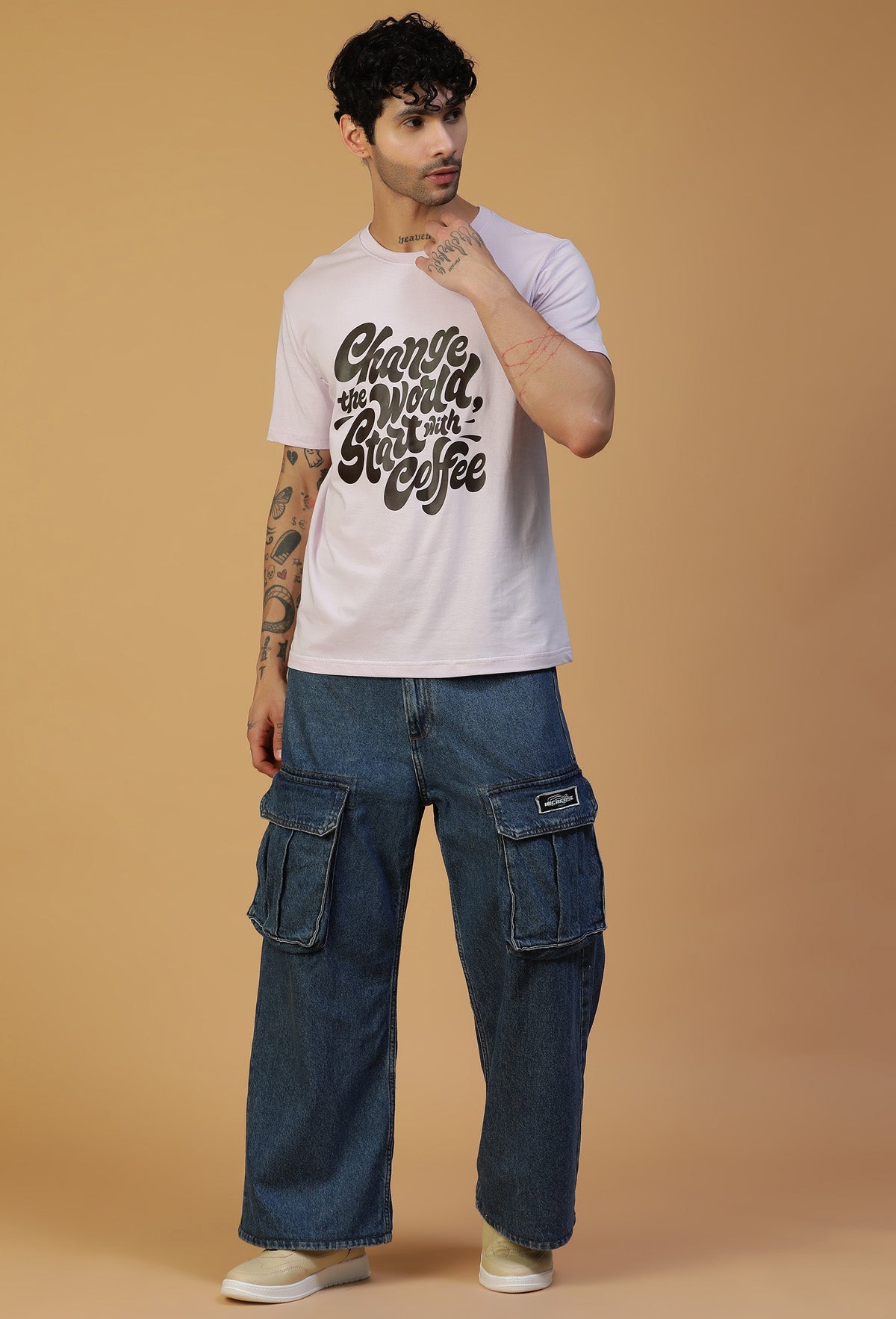 Regular Fit Coffee Typography Design Lavender T-Shirt.