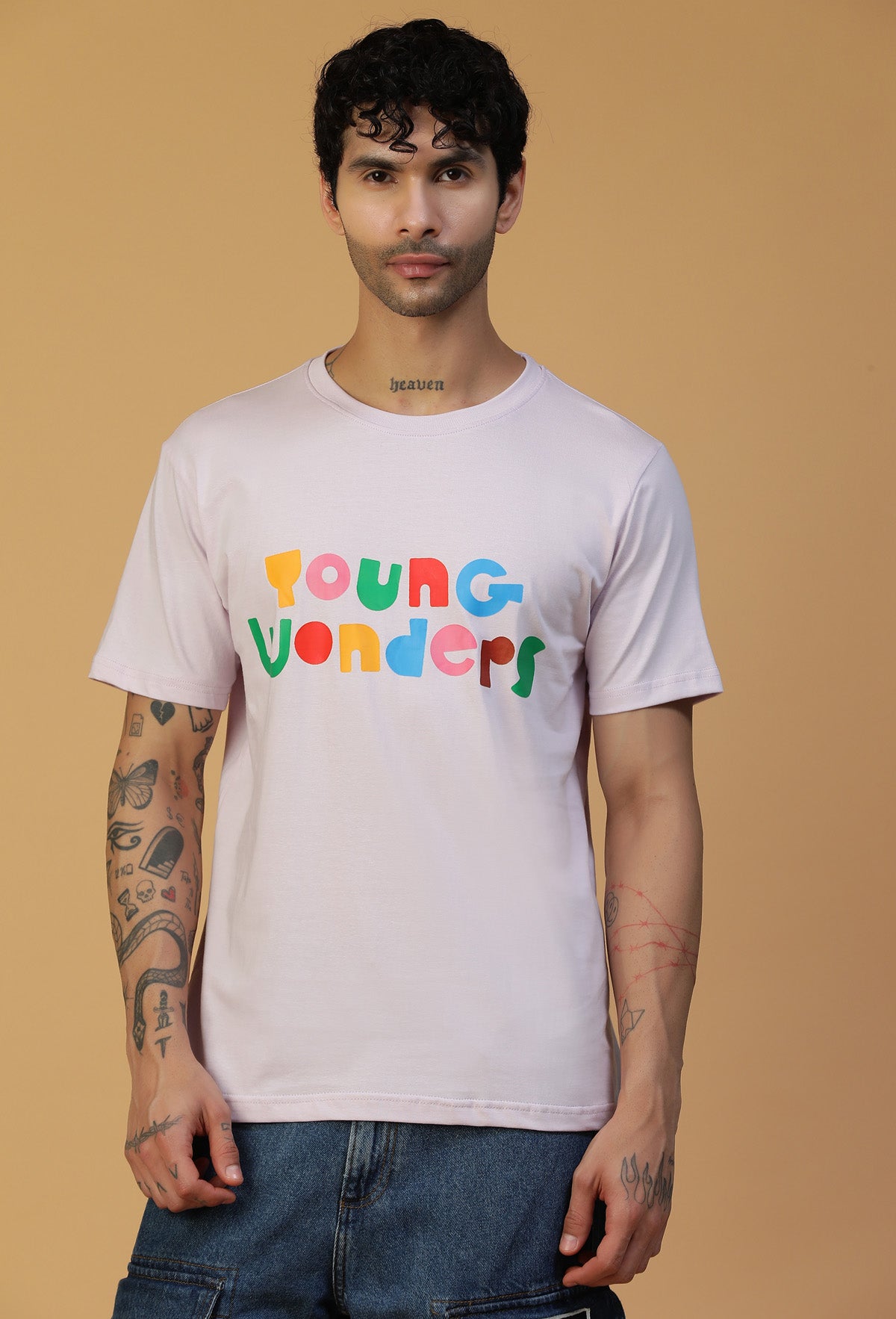 Regular Fit Colorful Typography Design Lavender T-Shirt.