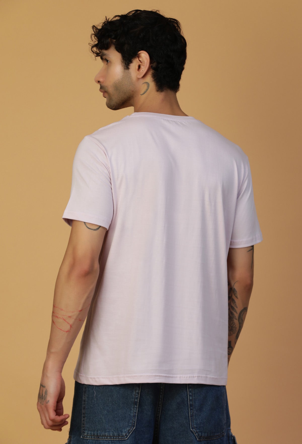 Regular Fit Colorful Typography Design Lavender T-Shirt.