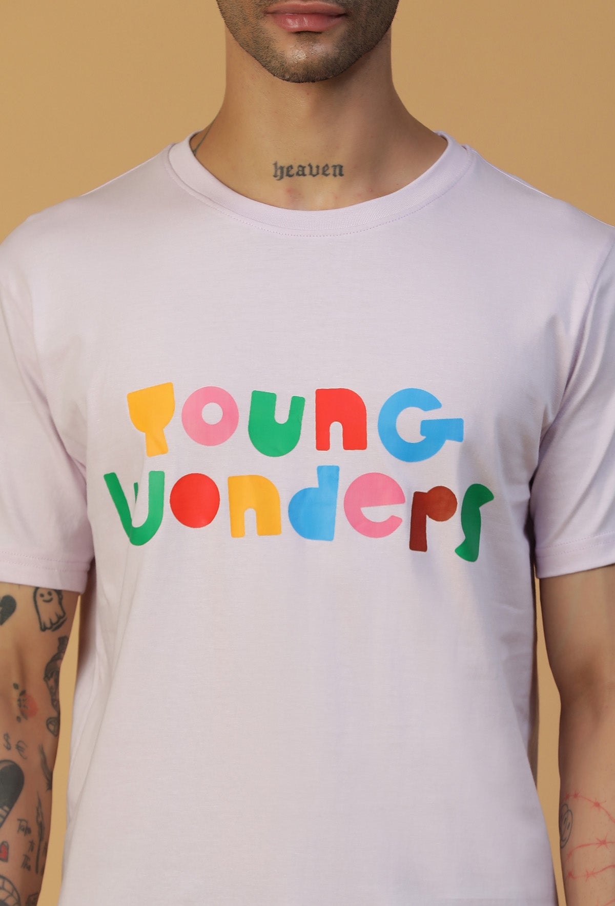 Regular Fit Colorful Typography Design Lavender T-Shirt.