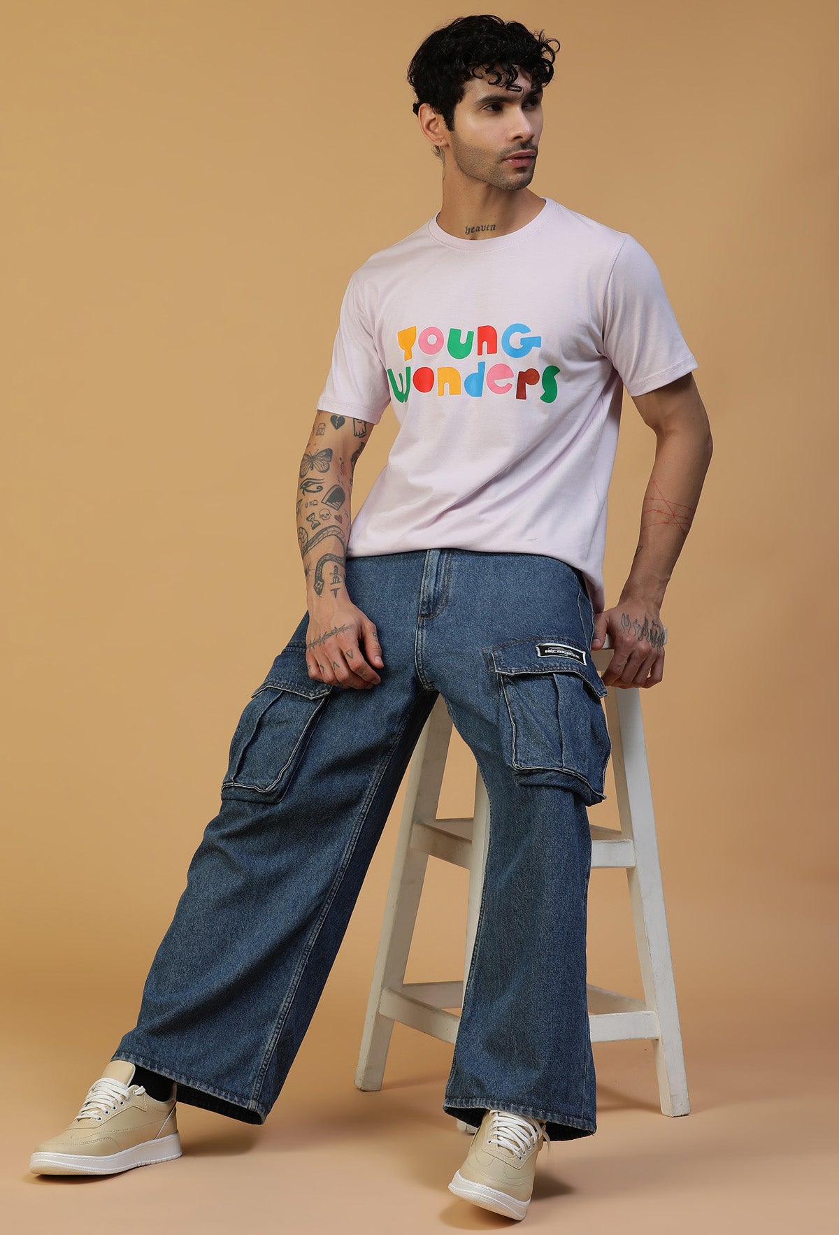 Regular Fit Colorful Typography Design Lavender T-Shirt.