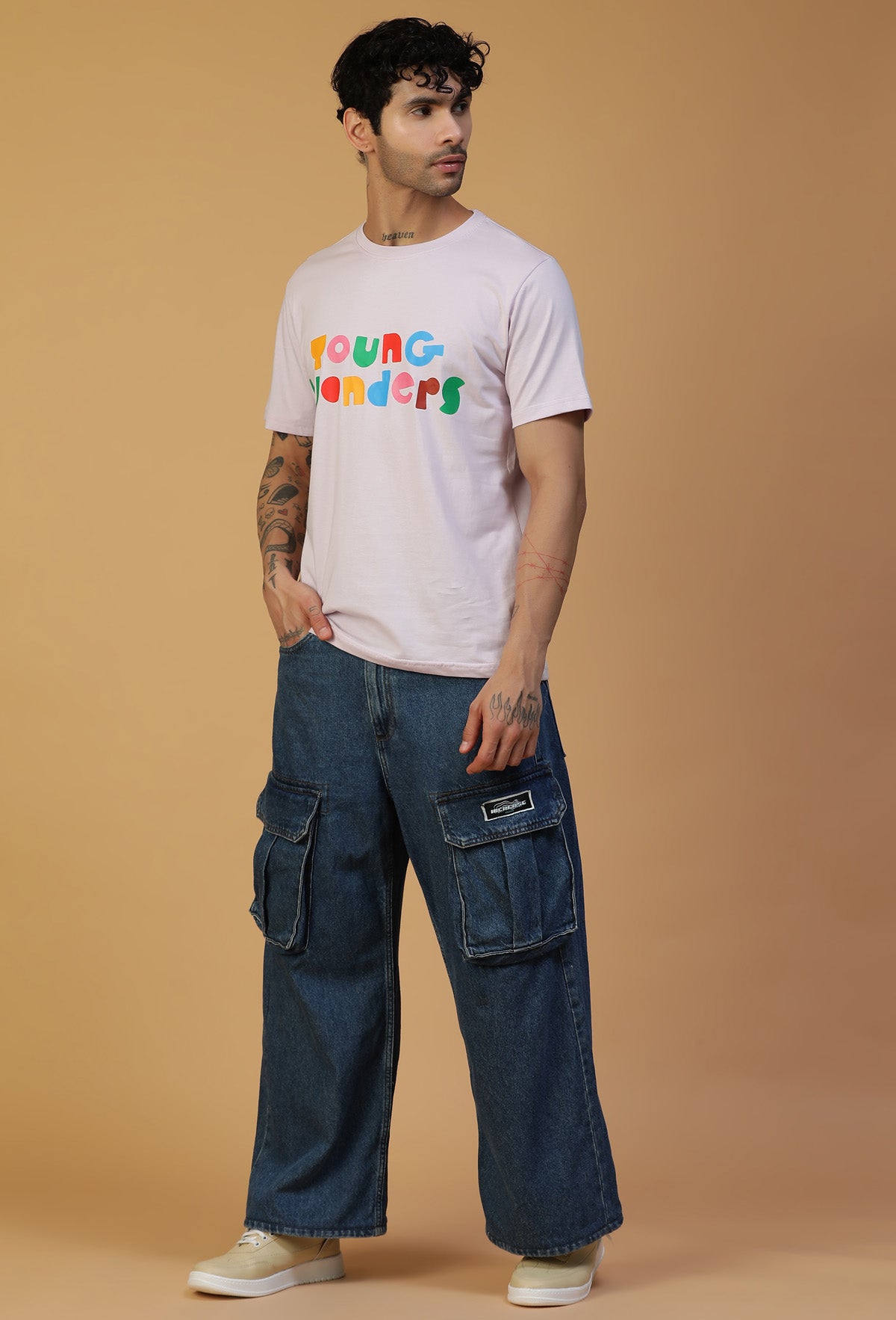 Regular Fit Colorful Typography Design Lavender T-Shirt.