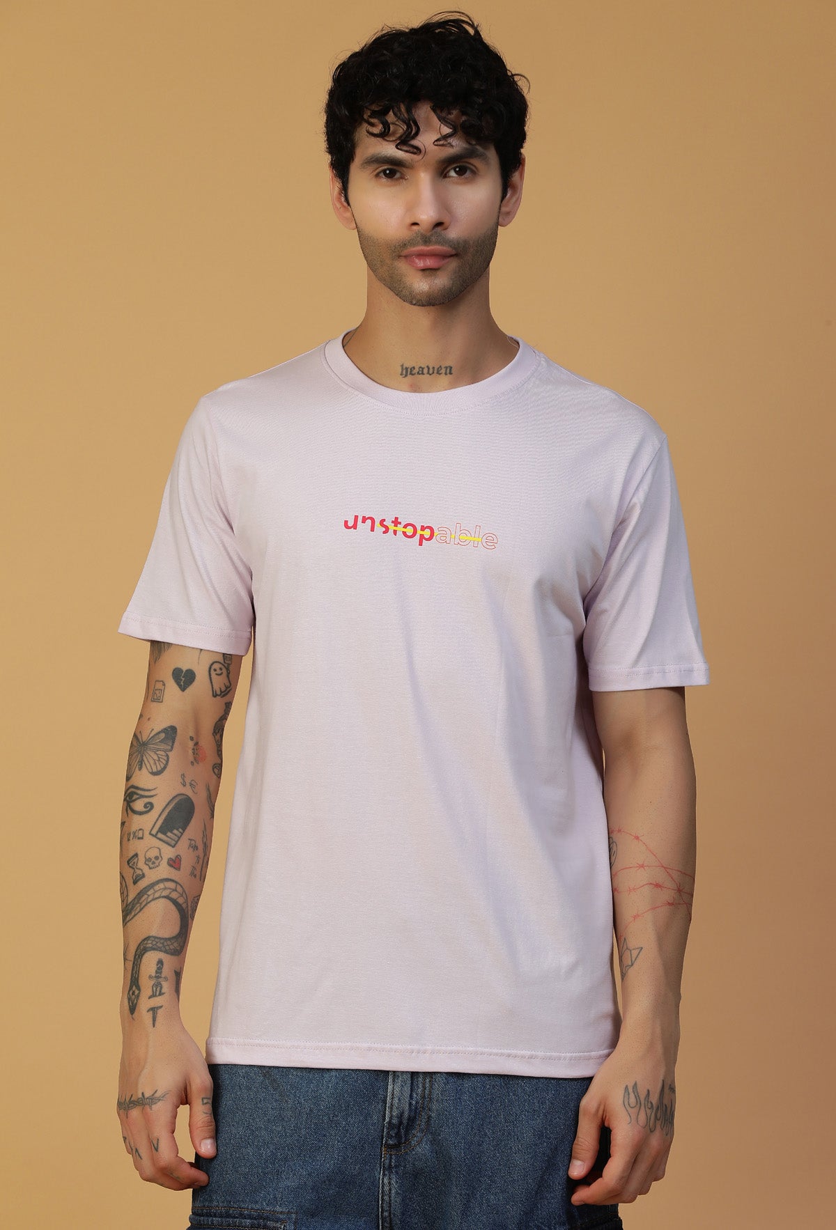 Regular Fit Unstoppable Graphic Printed T-Shirt Lavender.