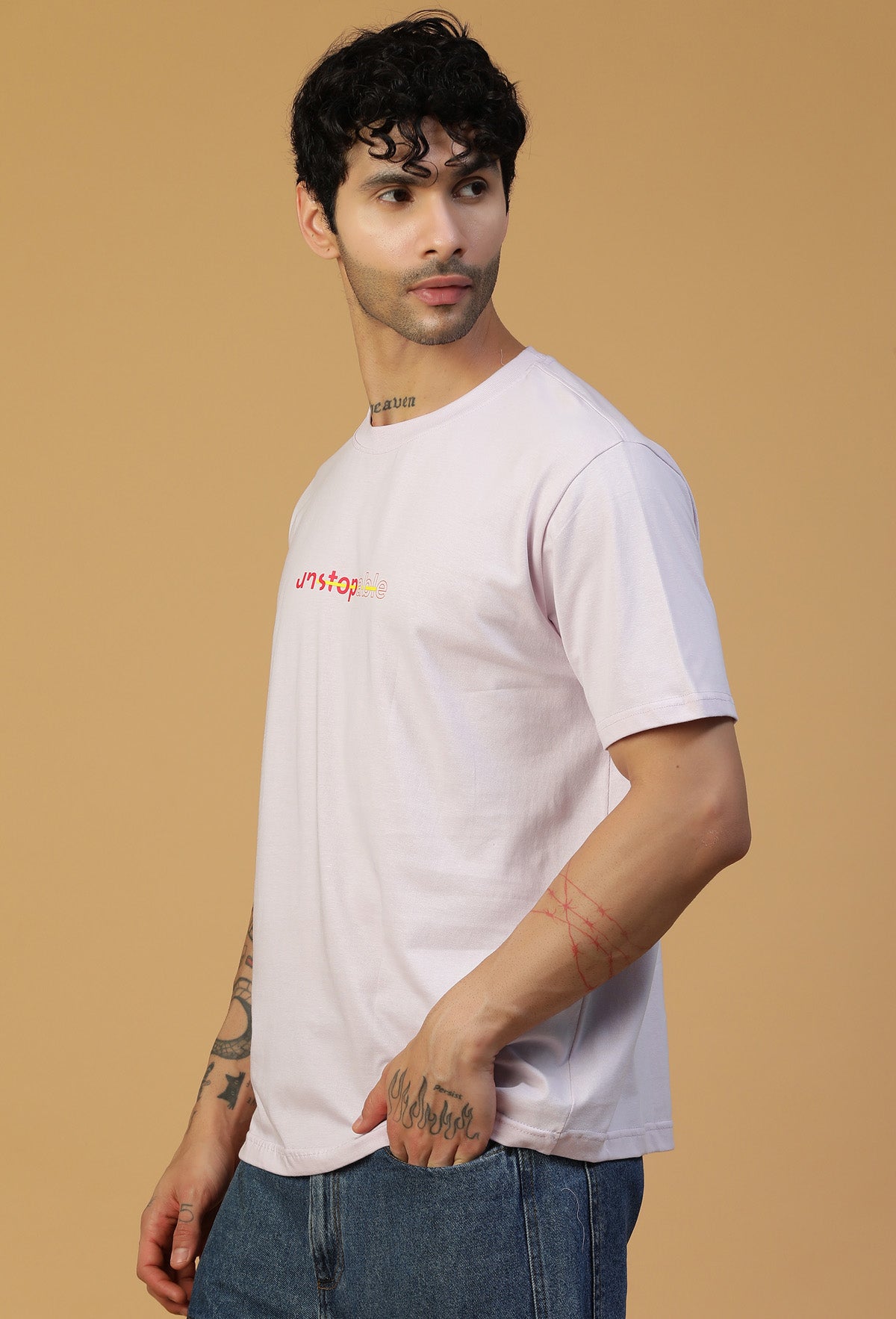 Regular Fit Unstoppable Graphic Printed T-Shirt Lavender.