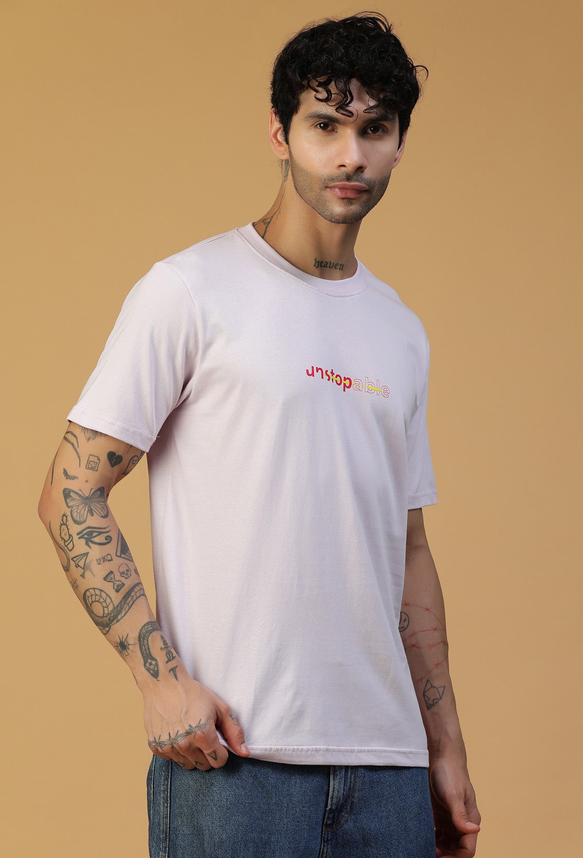 Regular Fit Unstoppable Graphic Printed T-Shirt Lavender.