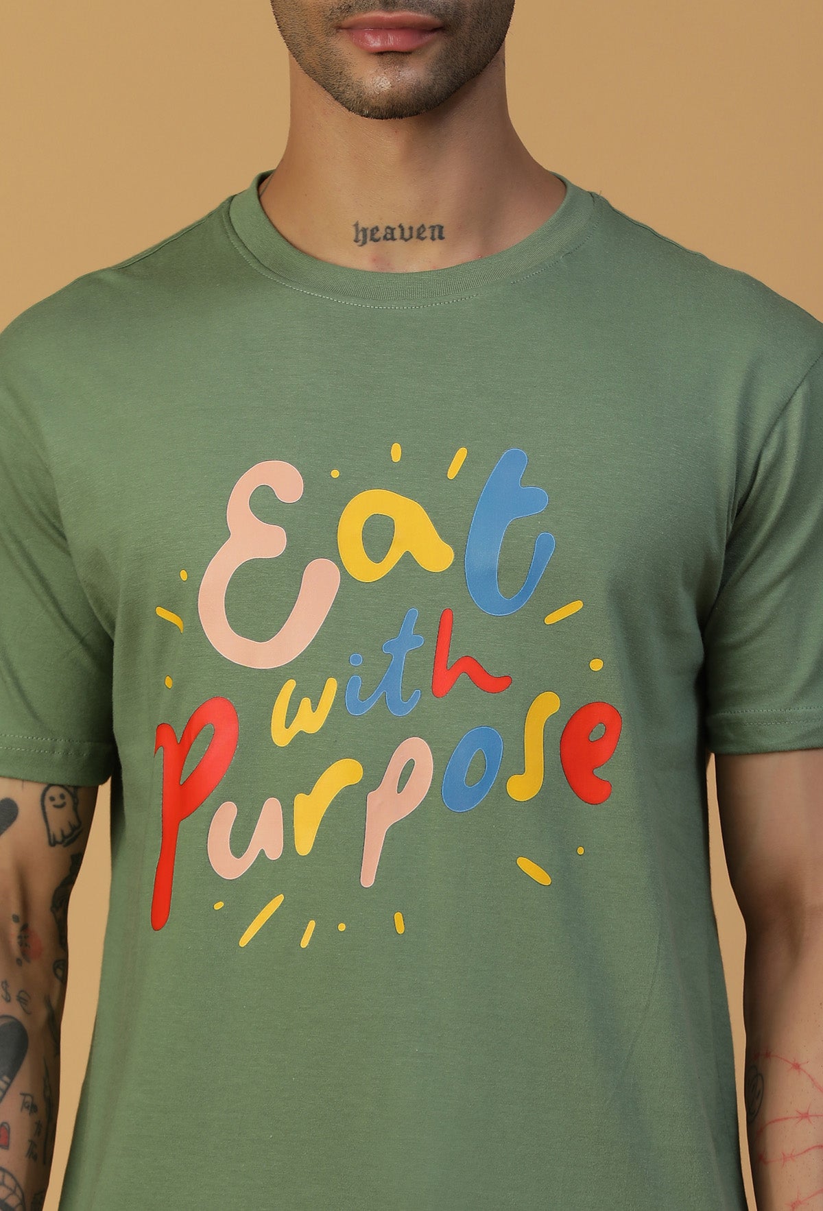 Text Design Printed Regular Fit Printed T-Shirt Olive