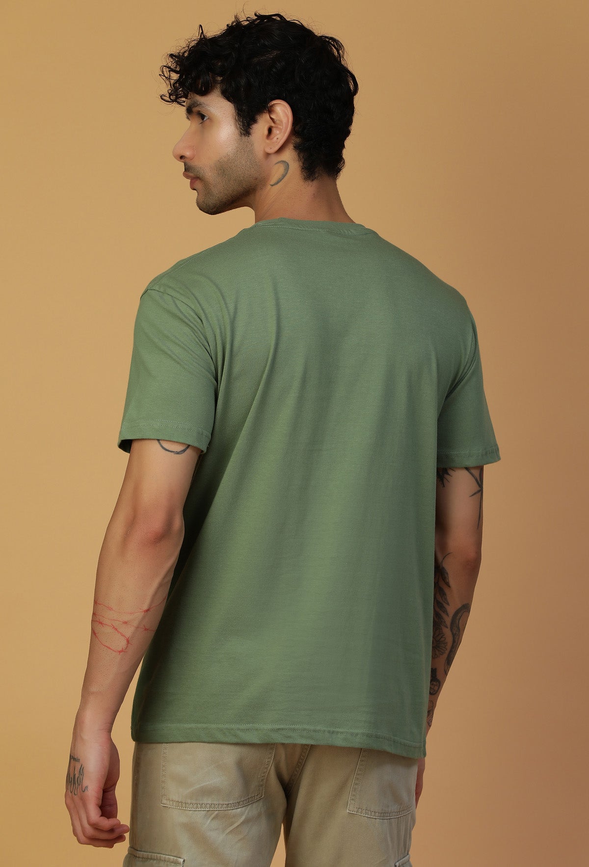 Skull and Typography Olive Regular Fit Premium T-Shirt.
