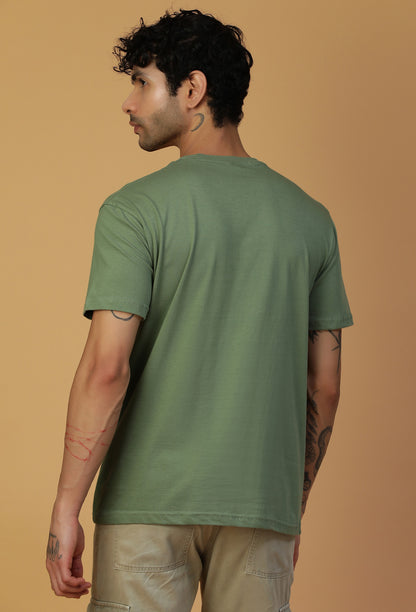 Skull and Typography Olive Regular Fit Premium T-Shirt
