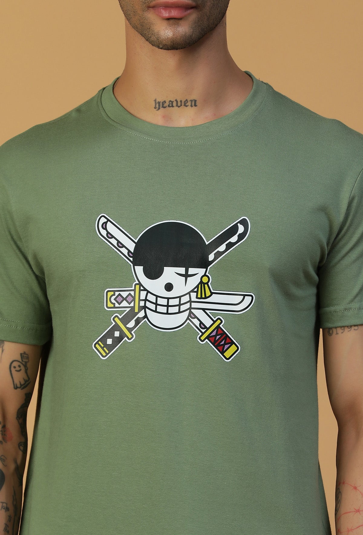 Anime Design Zoro Olive Regular Fit T-Shirt.