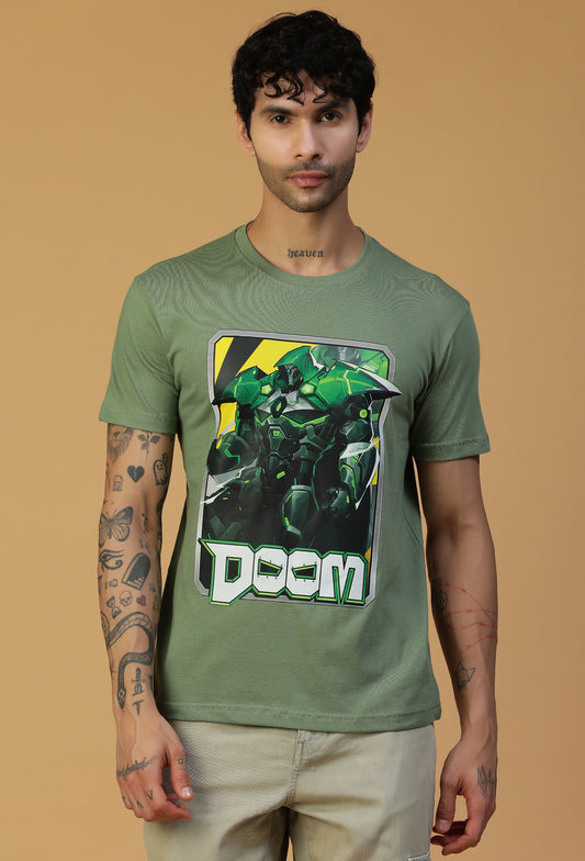 Doom Design Regular Fit Printed T-Shirt Olive
