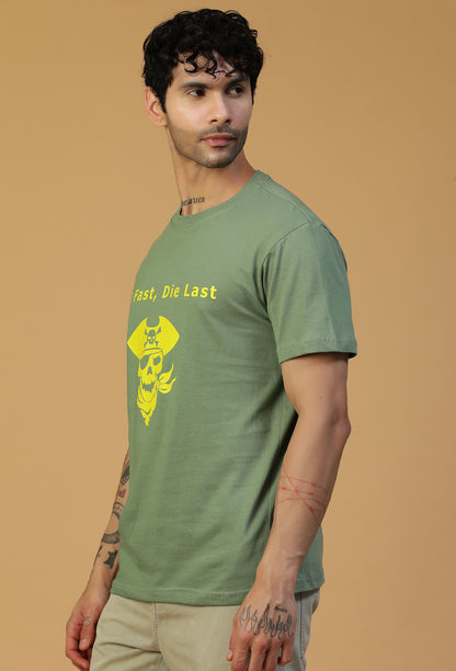 Regular Fit Pirate Graphic Printed T-Shirt Olive