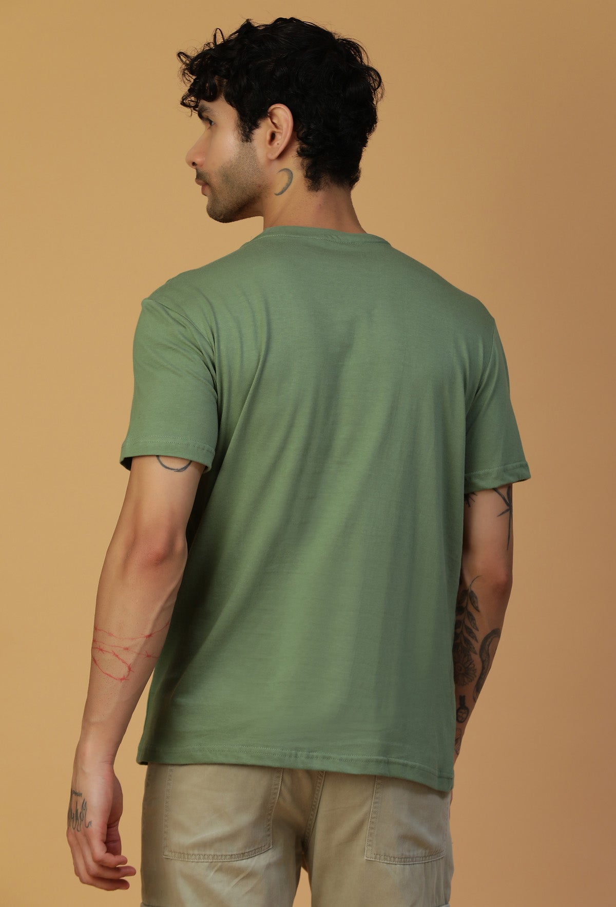 Regular Fit Pirate Graphic Printed T-Shirt Olive.