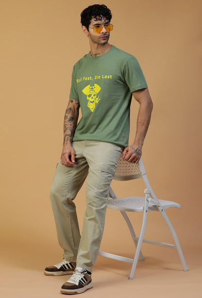 Regular Fit Pirate Graphic Printed T-Shirt Olive