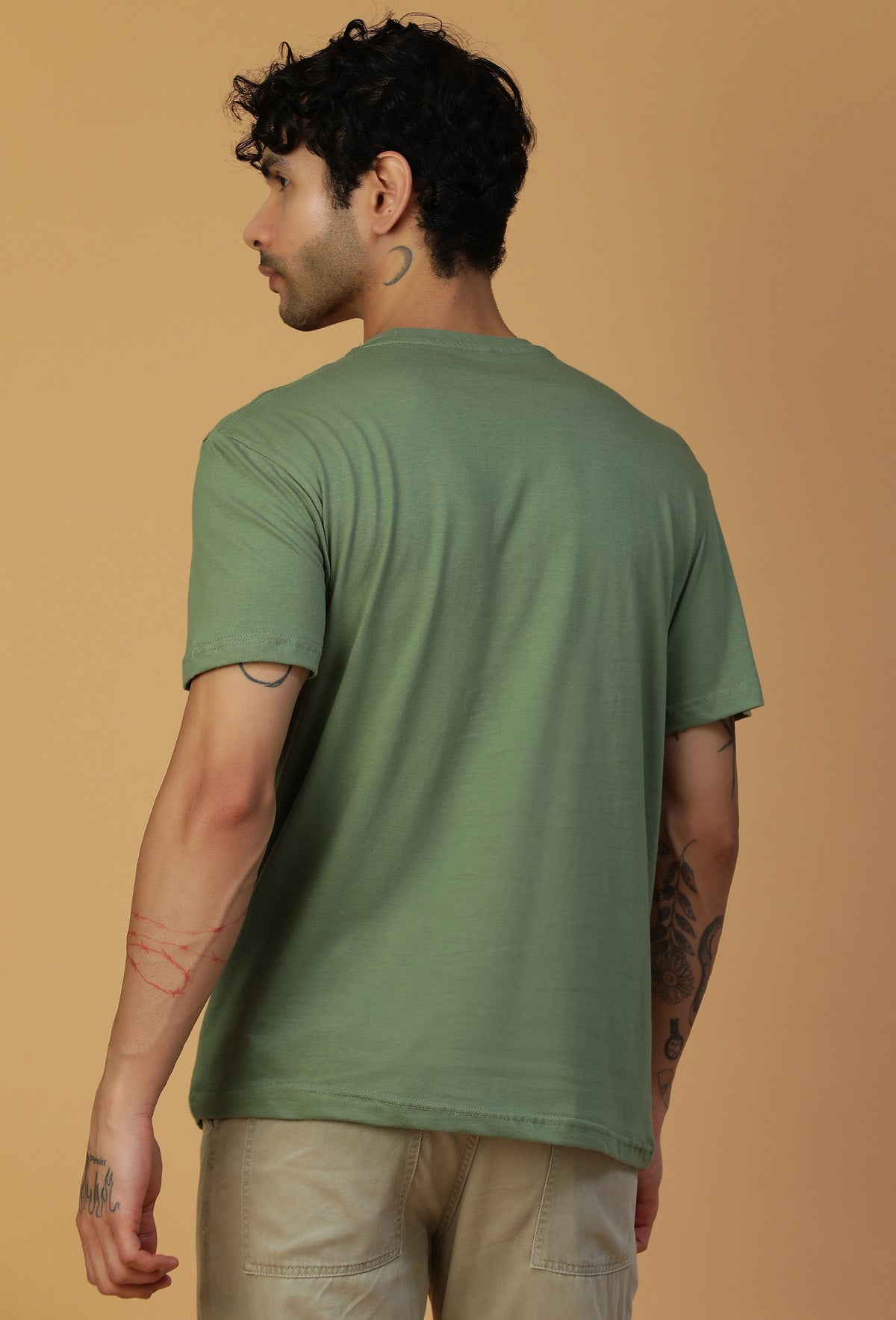 Big Classic Eagle Design Printed Olive Regular Fit T-Shirt.