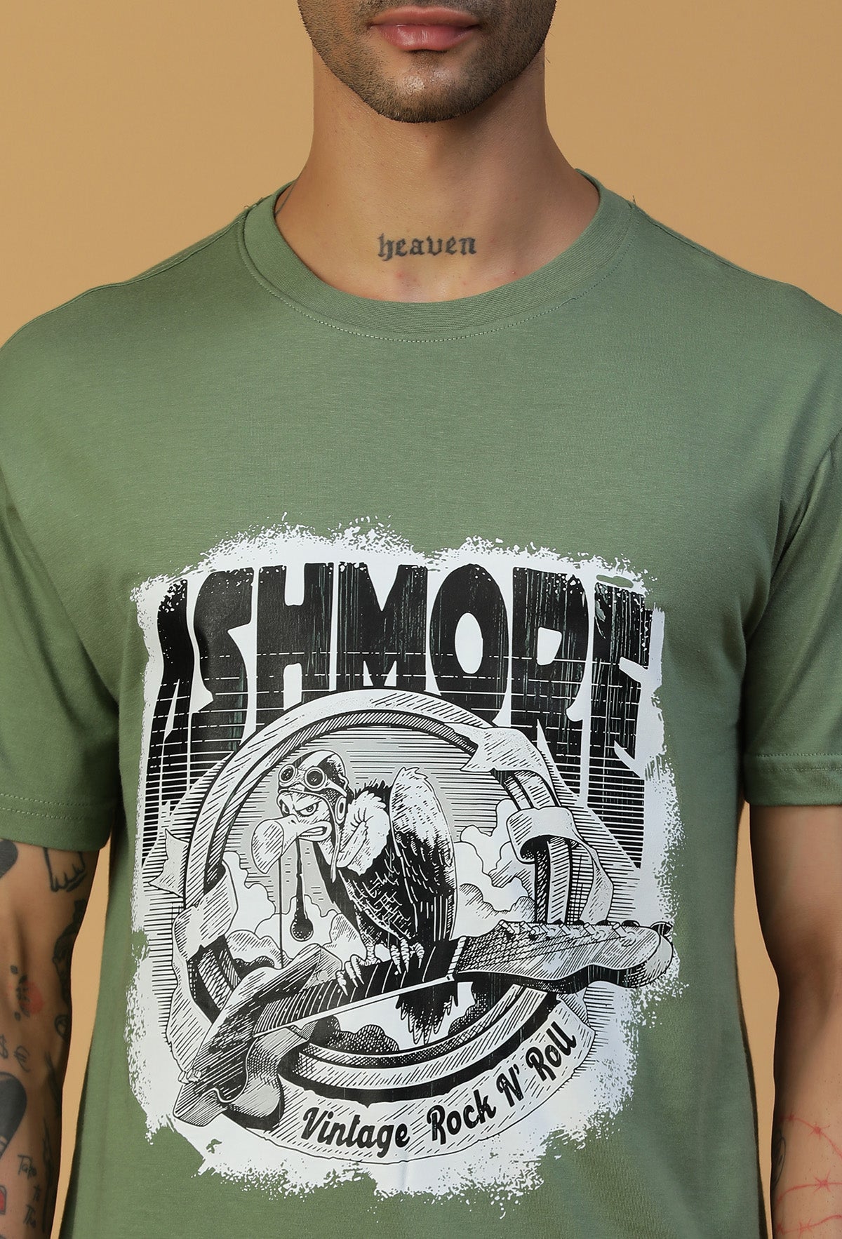 Big Classic Eagle Design Printed Olive Regular Fit T-Shirt.