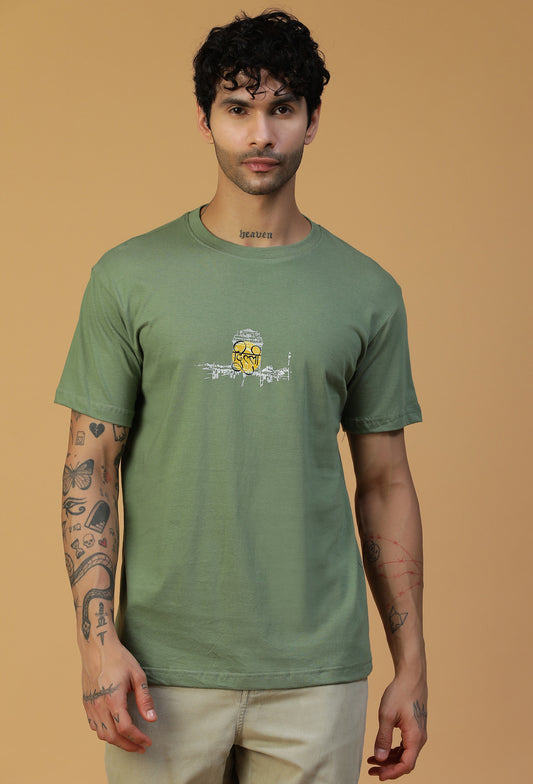 Regular Fit Classic Delhi Graphic Printed T-Shirt Olive