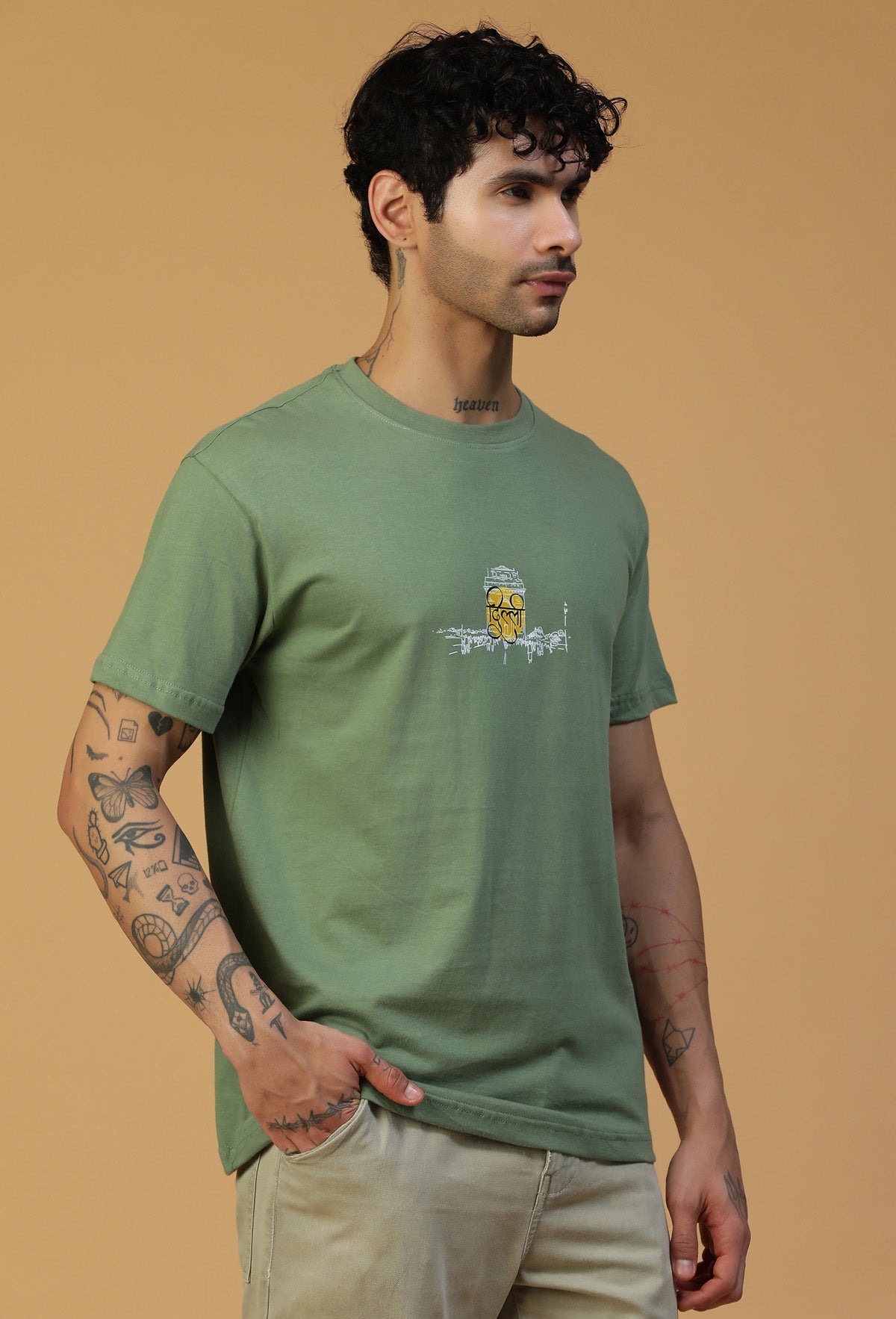 Regular Fit Classic Delhi Graphic Printed T-Shirt Olive