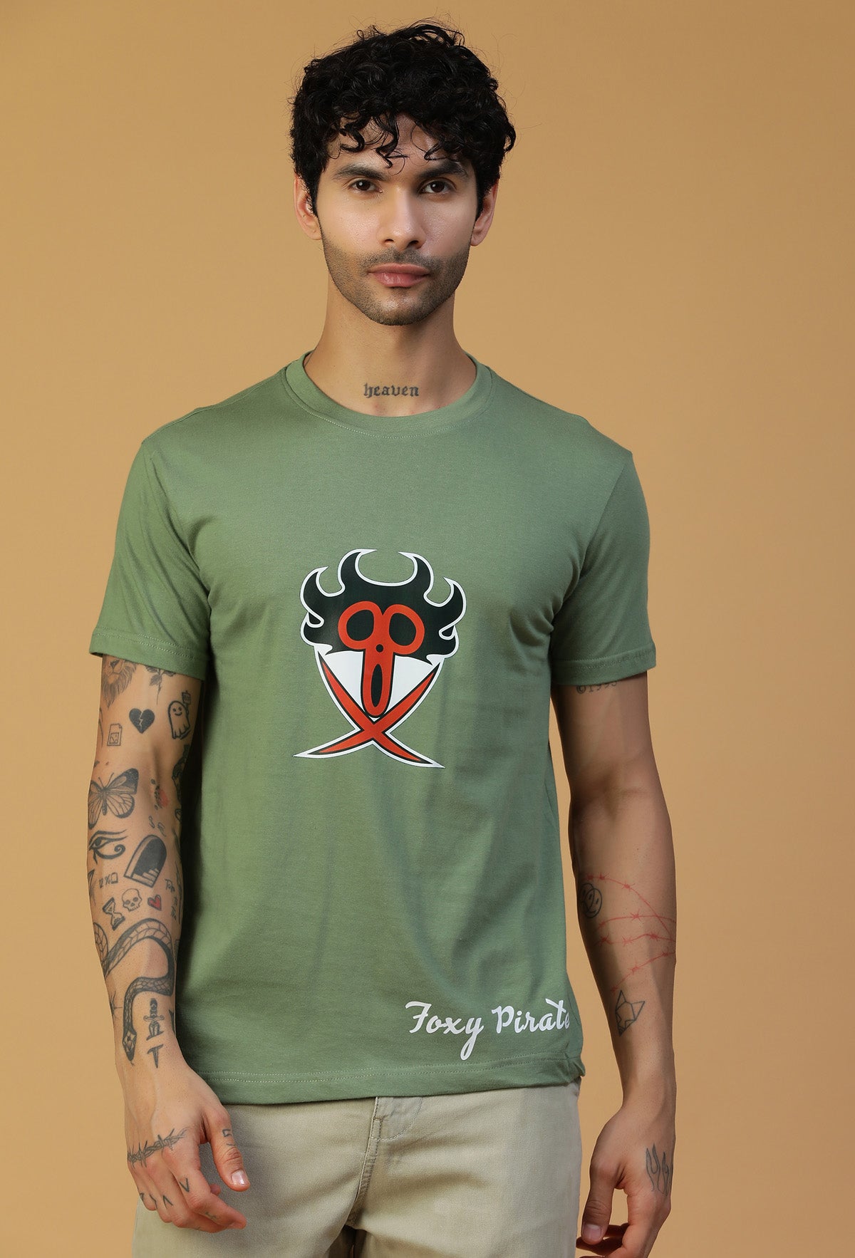 Anime Design One Piece Symbol Olive Regular Fit T-Shirt.