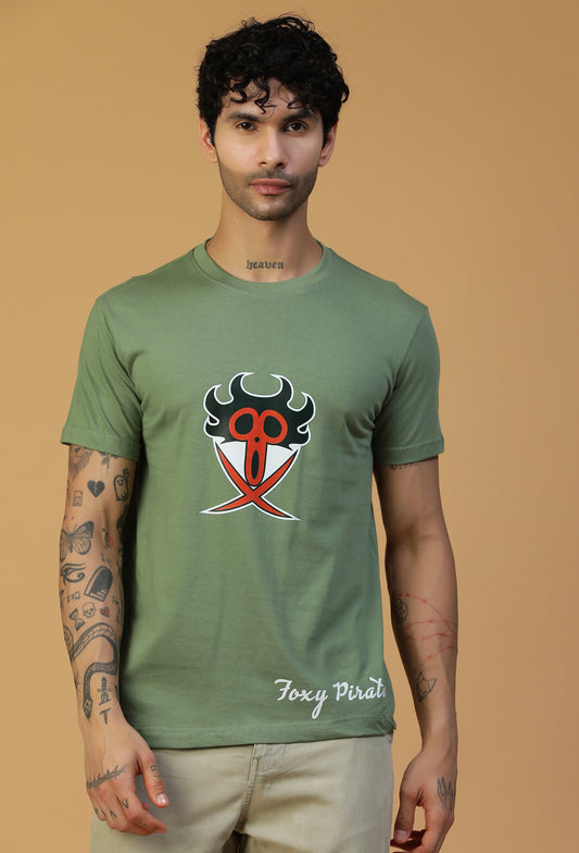 Anime Design One Piece Symbol Olive Regular Fit T-Shirt