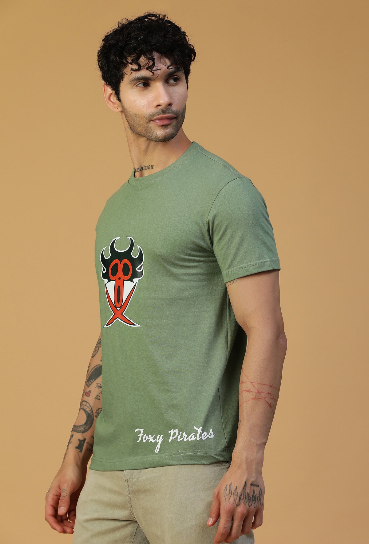 Anime Design One Piece Symbol Olive Regular Fit T-Shirt.
