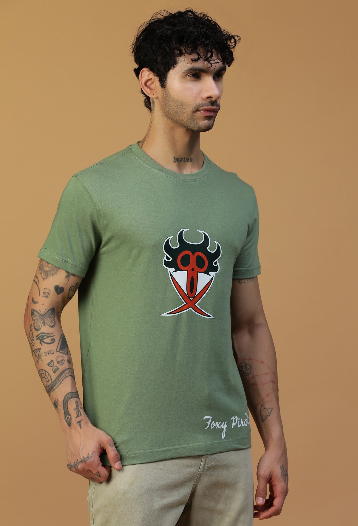 Anime Design One Piece Symbol Olive Regular Fit T-Shirt.