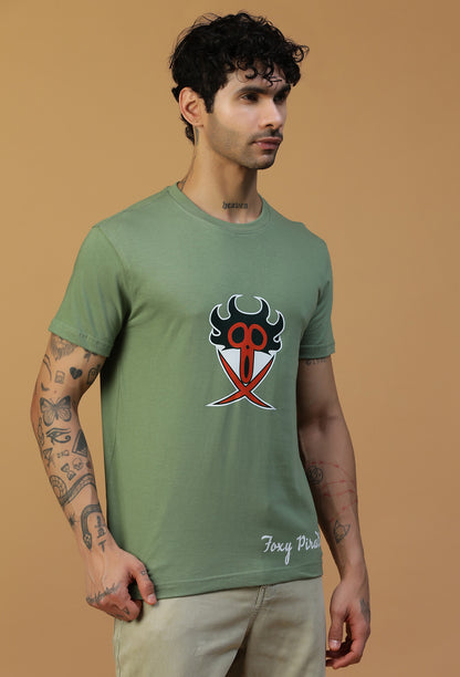 Anime Design One Piece Symbol Olive Regular Fit T-Shirt