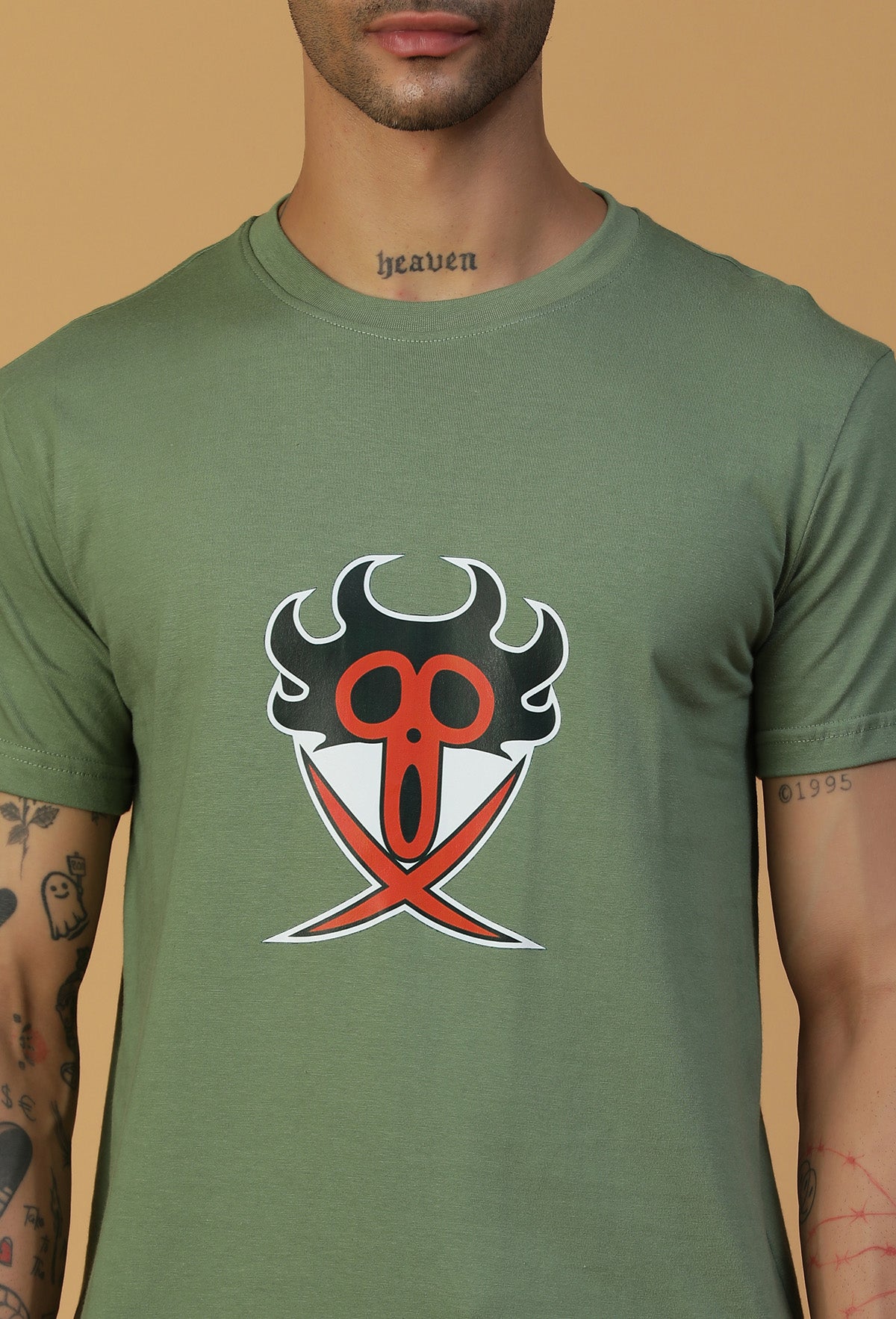 Anime Design One Piece Symbol Olive Regular Fit T-Shirt.