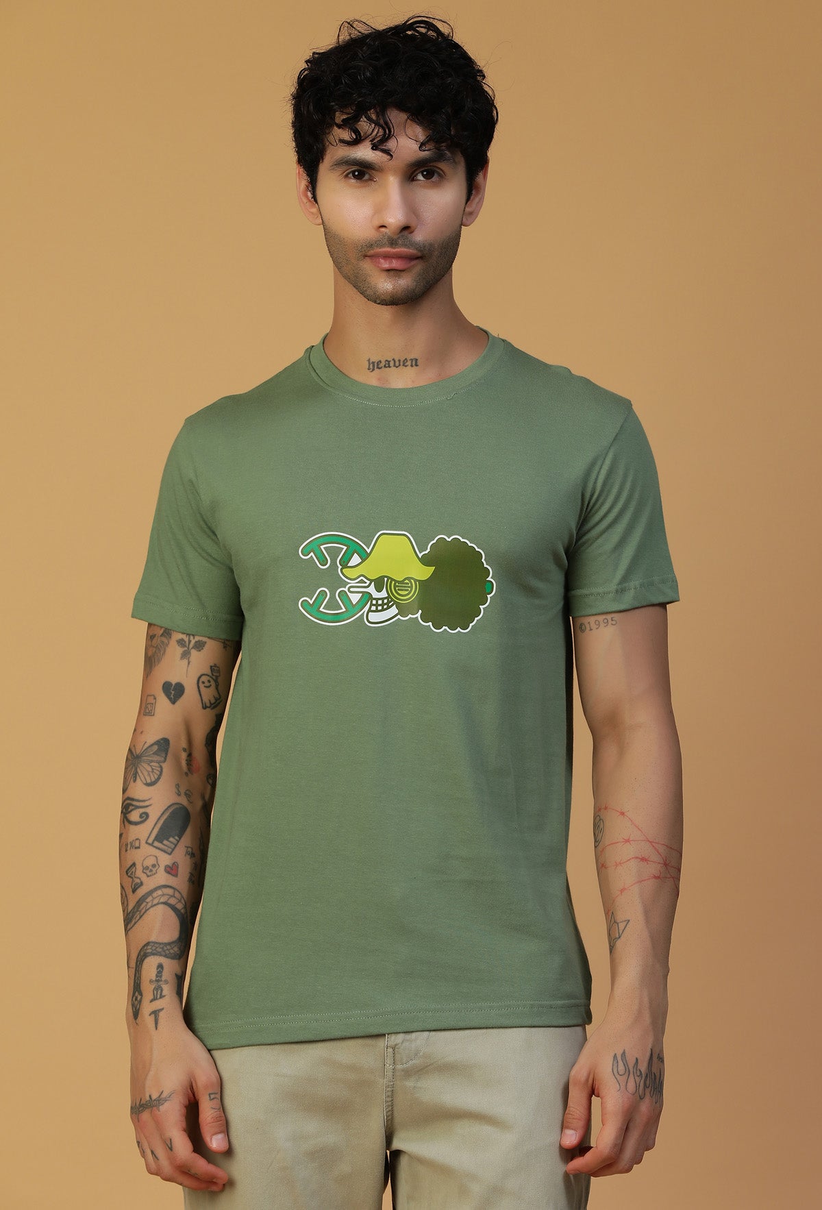 One Piece Anime Symbol Design Olive Regular Fit T-Shirt.